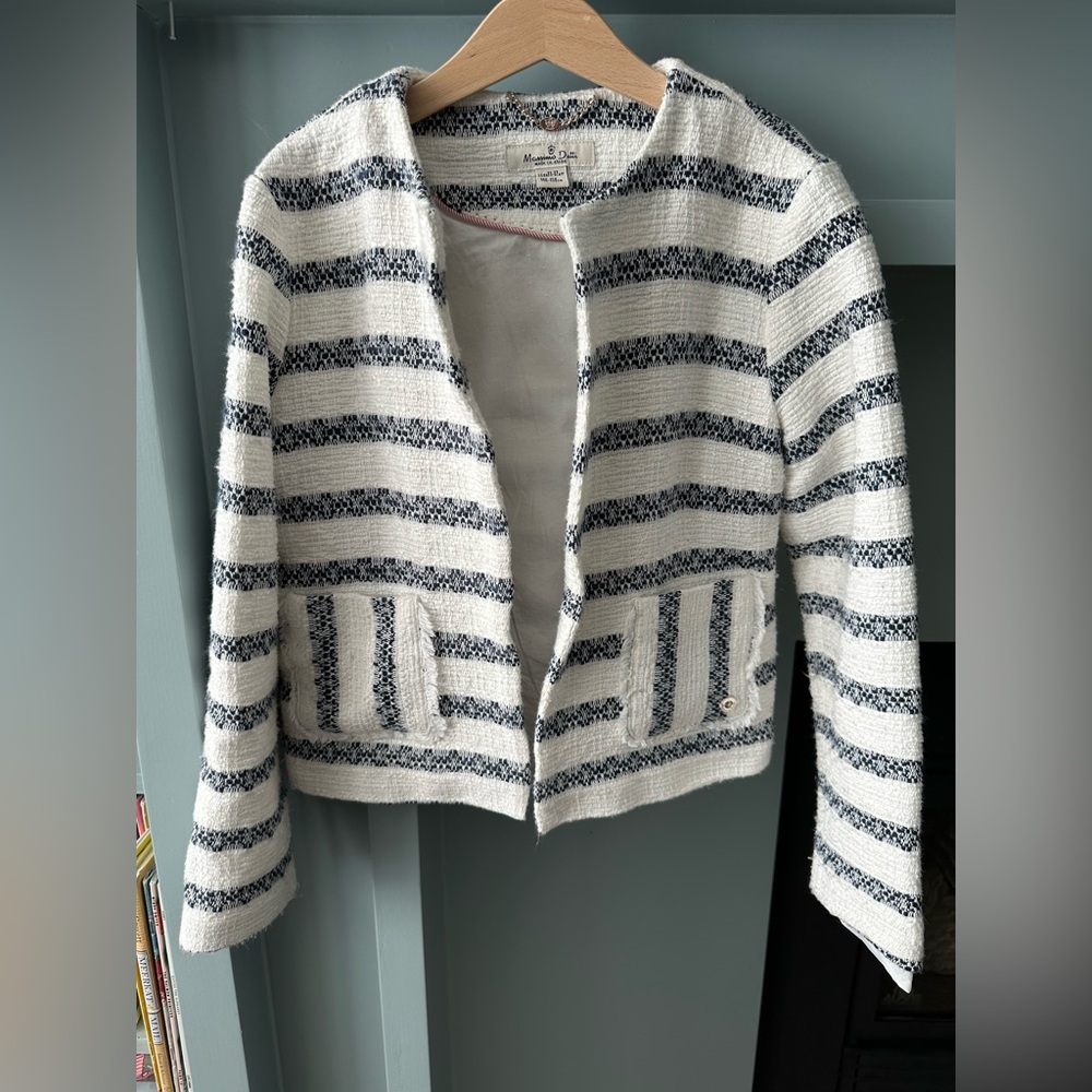 Massimo Dutti Cream and Navy Striped Kids Blazer